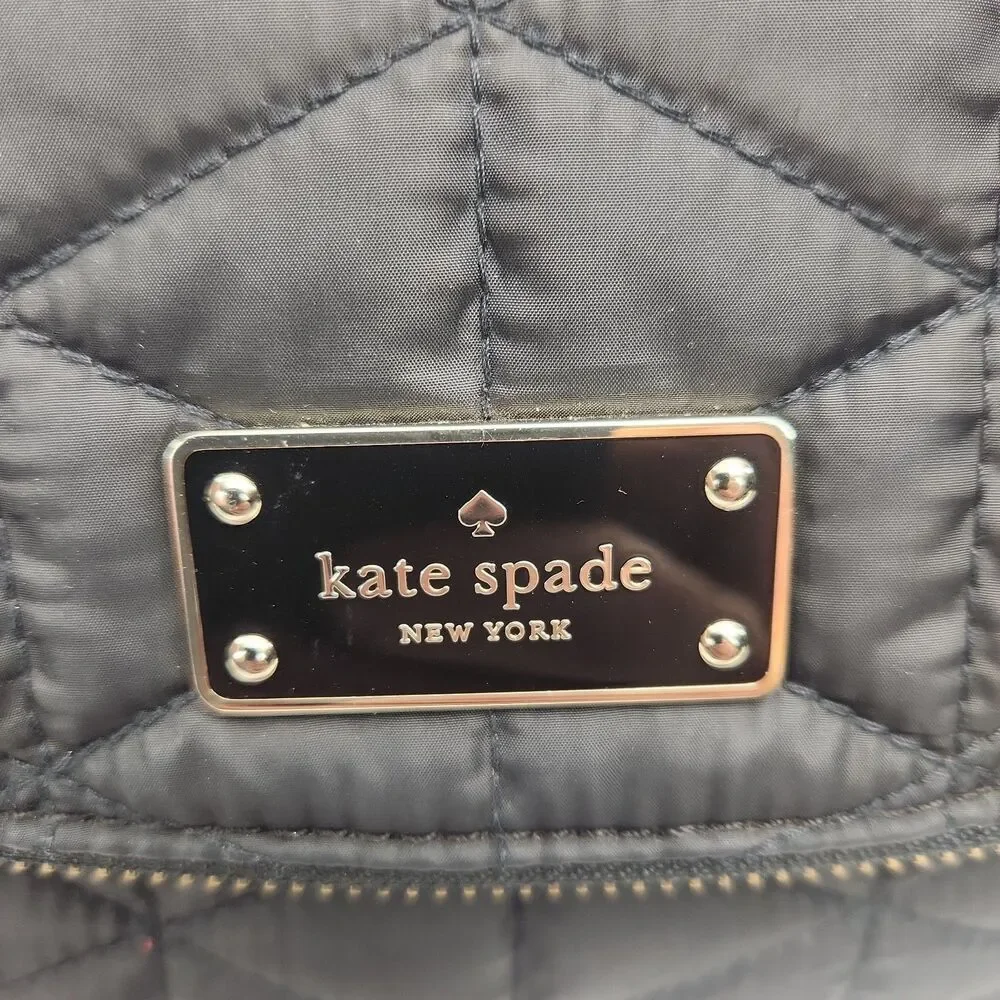 Kate Spade Purse Black Quilted Nylon Crossbody Shoulder Bag Flap Zip Top Small